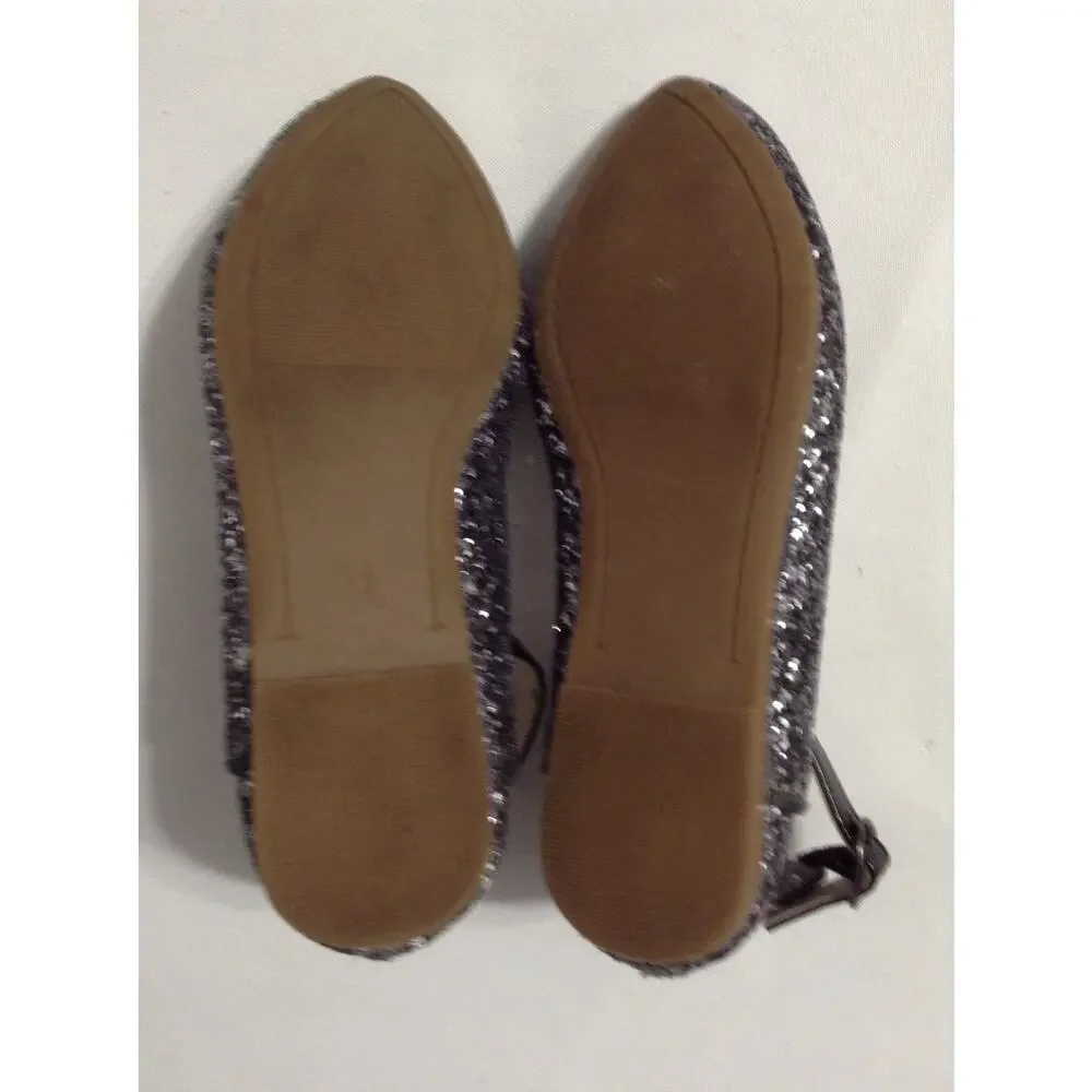 GAP Kids Girls Silver Glitter Ballet Flats Ankle Strap Dress Shoe Zipper Size 12